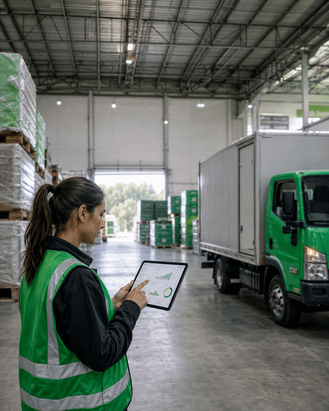 Operadora revisando cargas en depósito GEX